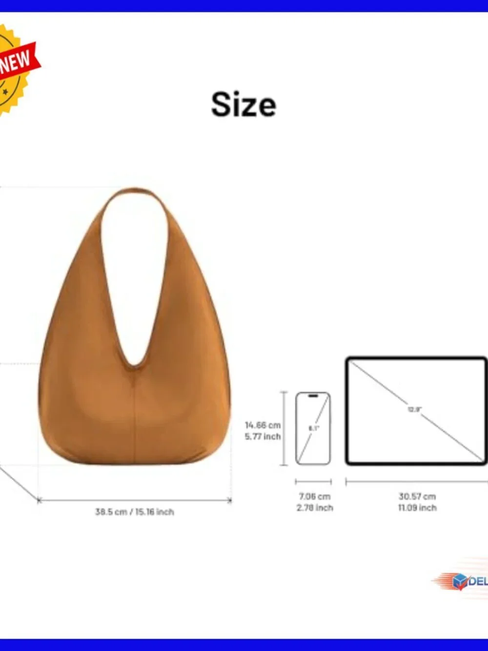 Faux Suede Hobo Shoulder Bag with Magnetic Closure, Fits iPad Pro
